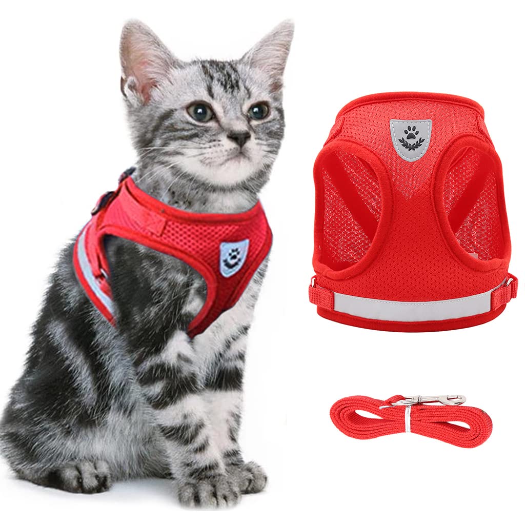 Qpets Cat Harness with 1.2m Dog Leash Adjustable Size Cats Vest Harness Breathable Mesh Fabric with Safety Reflective Strip Dog Harness for Cat Small Dog(M, Red) Qpets Cat Harness with 1.2m Dog Leash Adjustable Size Cats Vest Harness Breathable Mesh Fabric with Safety Reflective Strip Dog Harness for Cat Small Dog(M, Red)